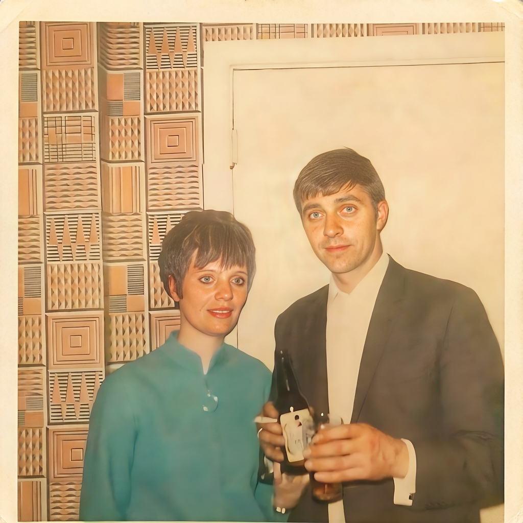 Professionally restored and colourised father and son photograph - repaired damage, vibrant realistic colors